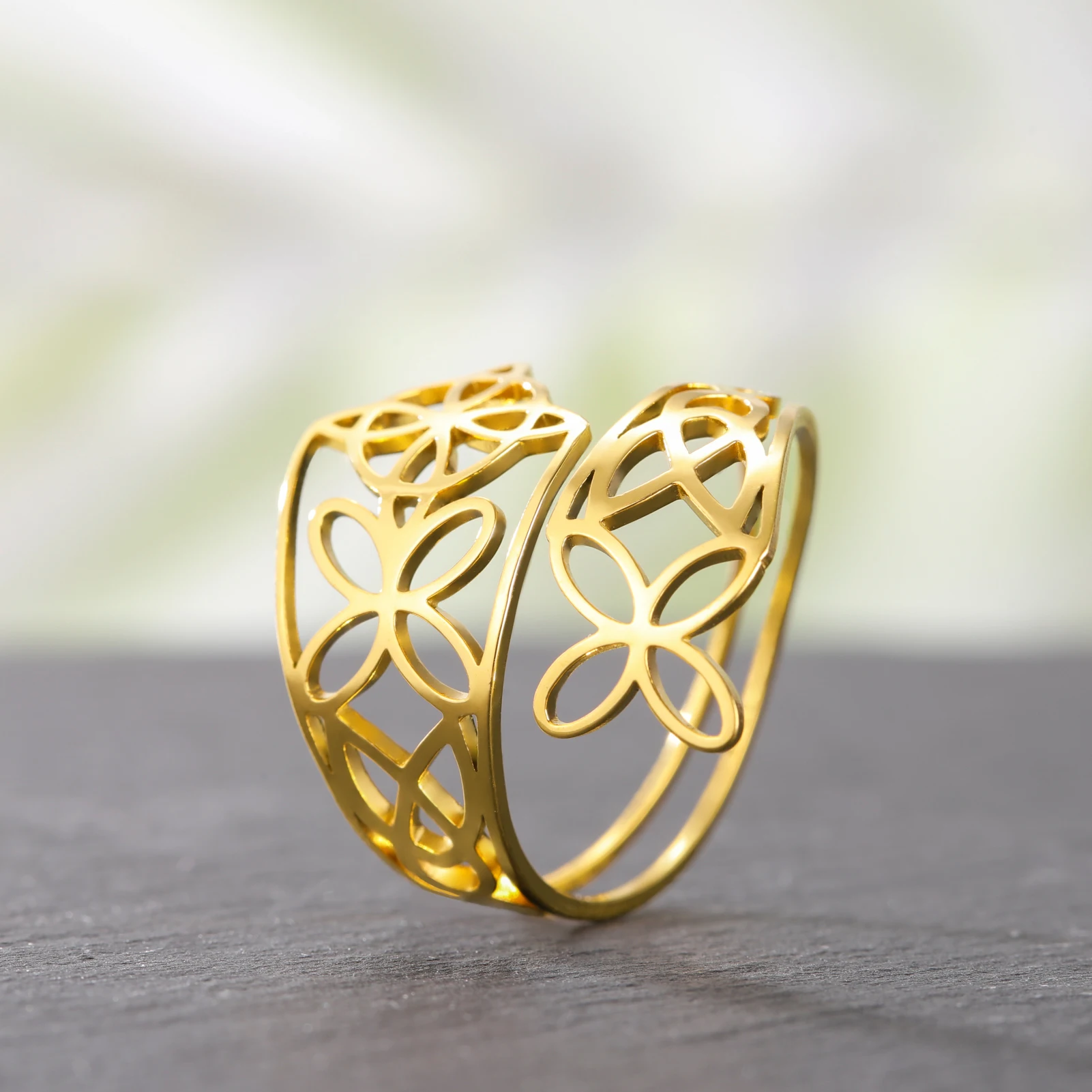 Witch Knot Wide Finger Ring para As Mulheres Irlandês Celtic Anel Aberto de Aço Inoxidável Amuleto Vintage Aniversário Jóias