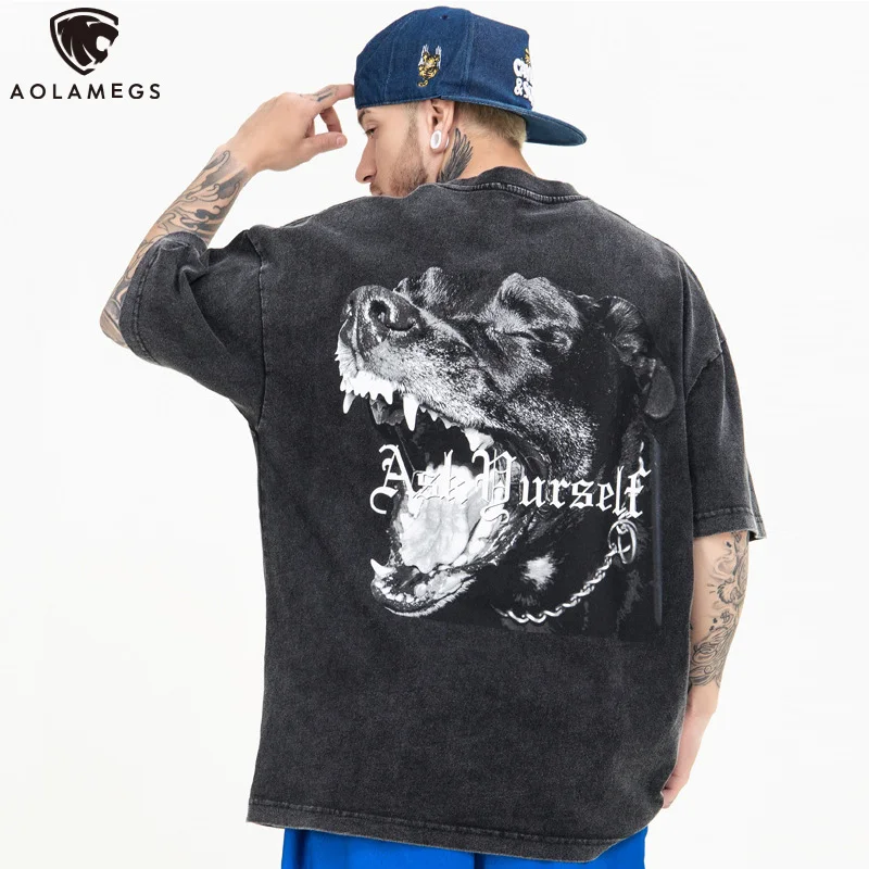 

Aolamegs Men's T Shirts Letter Print Horror Graphic O-Neck Tees Oversized Cozy Diablo Advanced Hipster Streetwear Men's Clothing