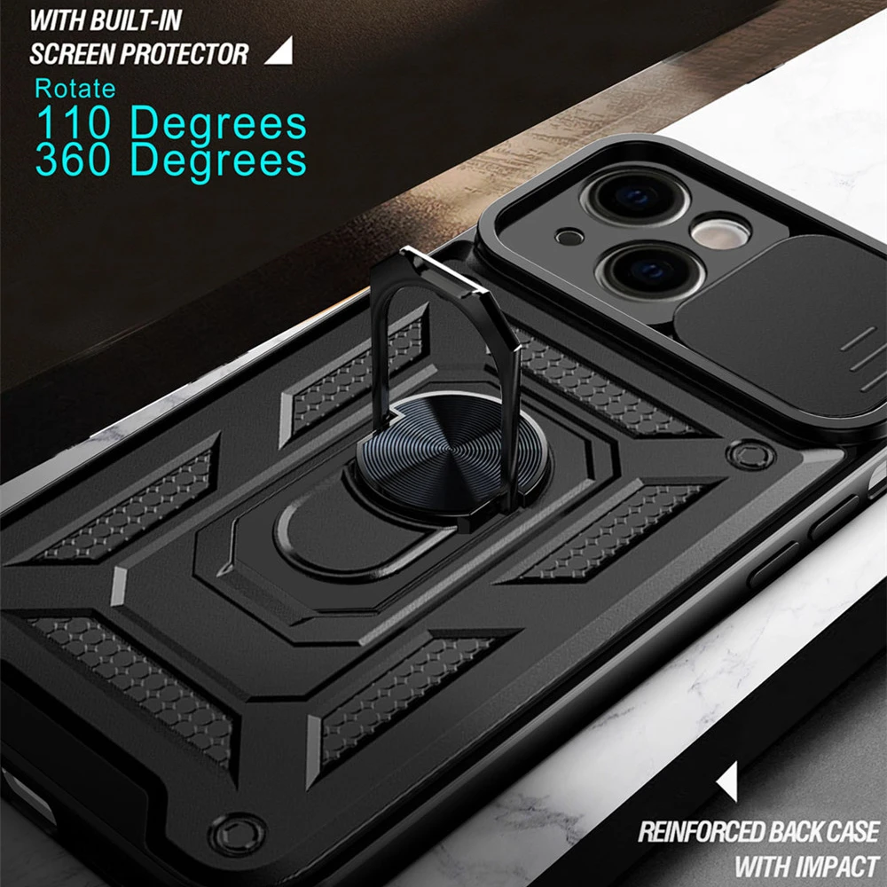 

Ring Case For iPhone 14 Plus Case For iPhone 14 Pro 13 Mini 12 11 XS XR X SE Lens Protection Magnetic Cover On For iPhone 14Plus