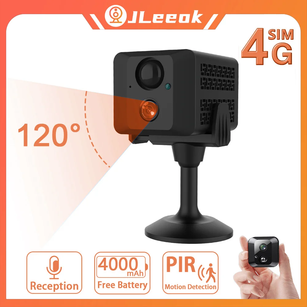 JLeeok 4K 8MP 4G Mini Camera PIR Motion Detection Built-in 4000mAh Battery WIFI Security Surveillance Camera IR Night Vision