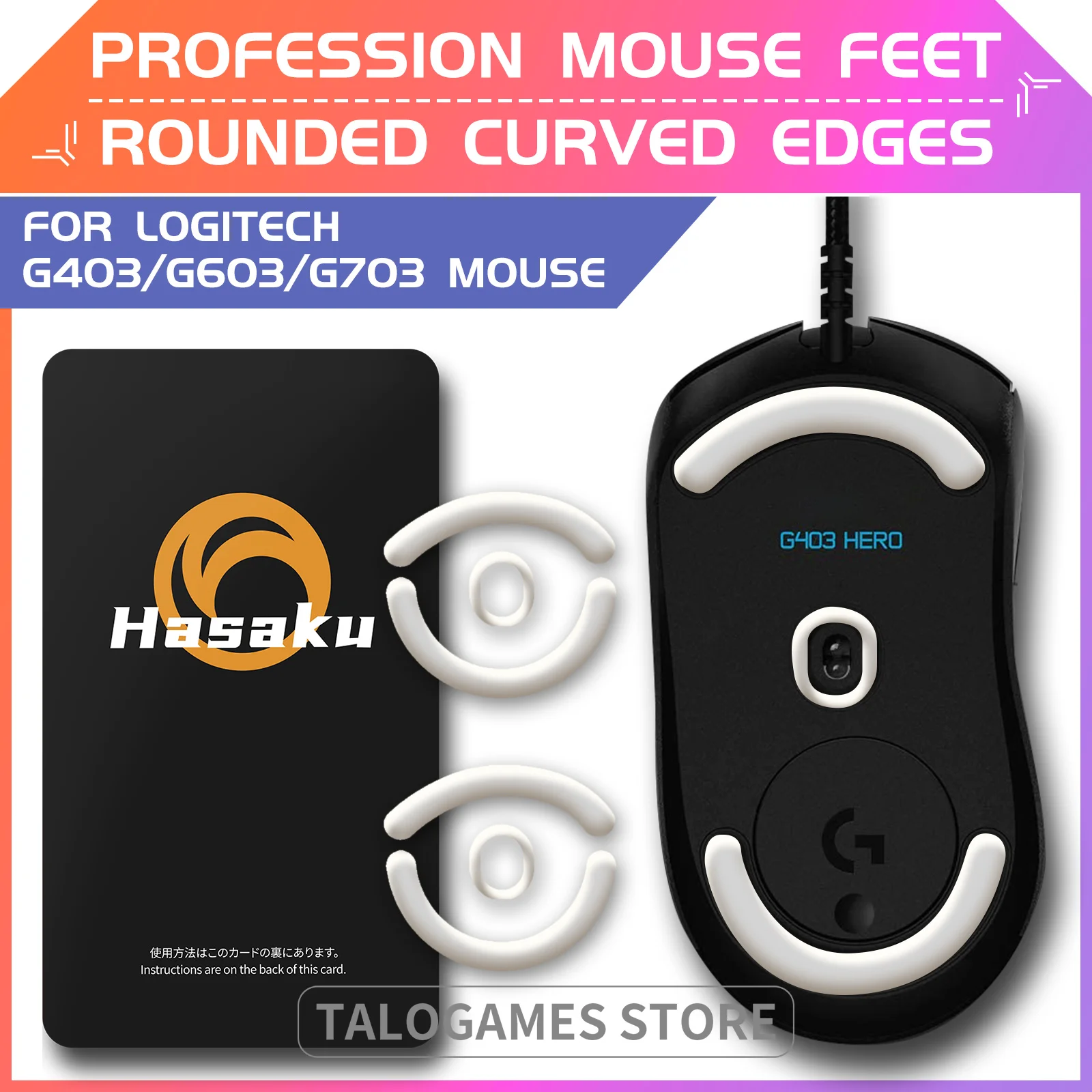 

2 Sets HASAKU Rounded Curved Edges Gaming Mouse Feet Skates for Logitech G403 G603 G703 Gaming Mouse Feet Pad Replacement
