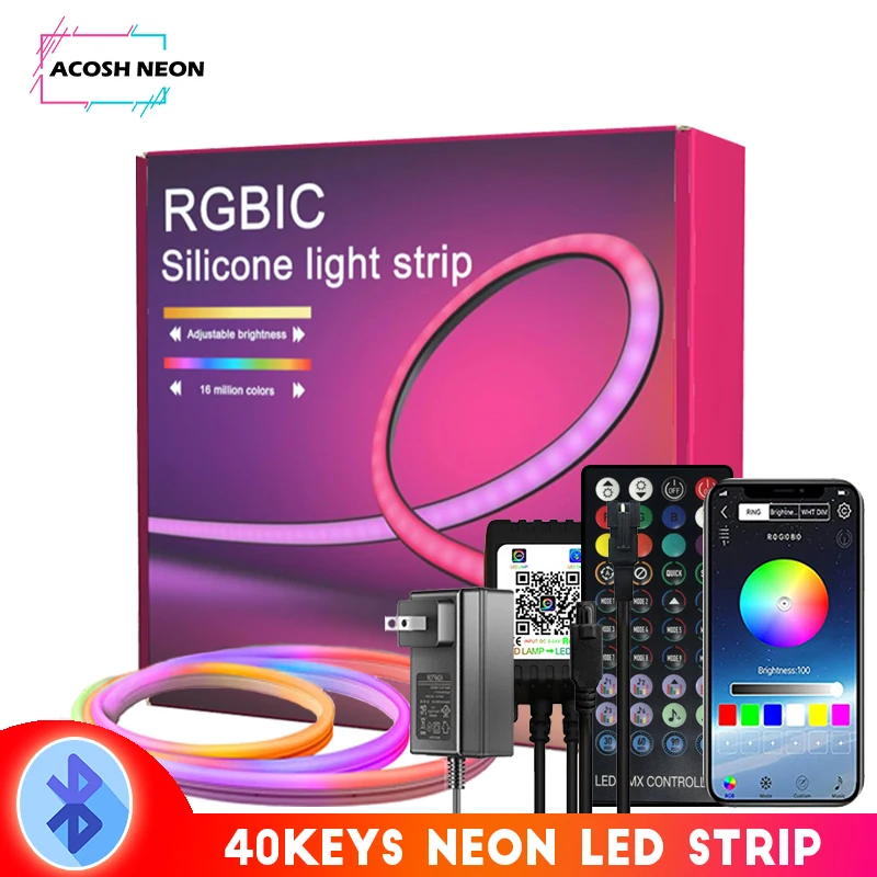 40Keys Neon Rope Light, RGBIC Rope Lights with Music Sync,DIY Lighting Mode 32.8ft 10M LED Strip Lights for Bedroom Living Room