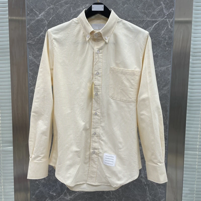 Мужская хлопковая рубашка в полоску с отложным воротником и длинными рукавами |