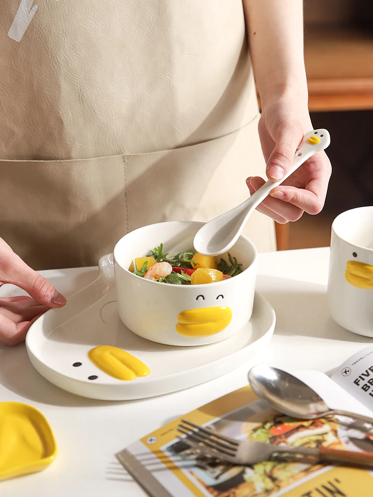 Японская керамическая посуда в мультяшном стиле милая тарелка с большим ртом