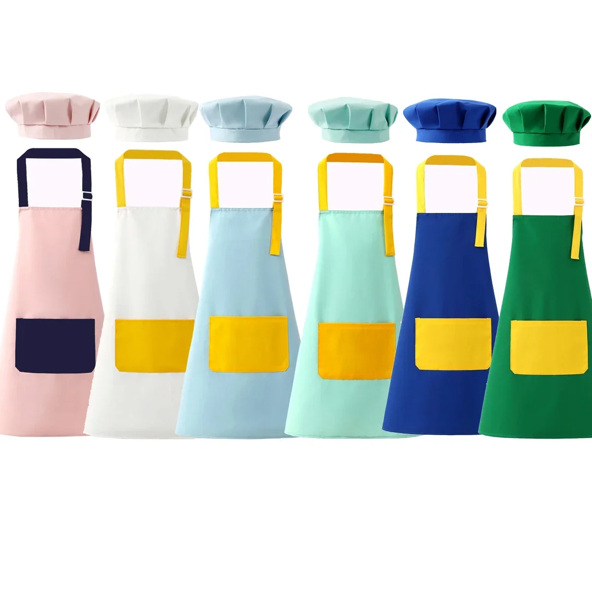 Детский фартук и шапка шеф-повара регулируемый с большим карманом для девочек