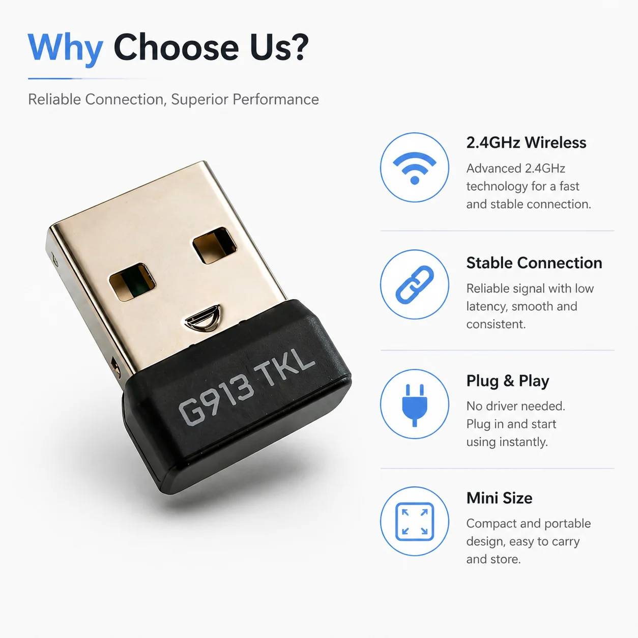 Фото Сменный USB-приемник, беспроводной адаптер 2,4 ГГц для клавиатуры и мыши, совместимый с Logitech G913/G915 TKL/G502/PRO X SUPERLIGHT №2