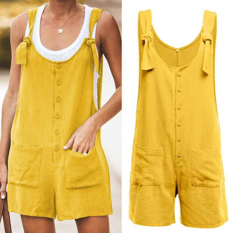 Womens Summer Suspenders Overalls Sleeveless Rompers Jumpsuit Shorts Bib Pants Jumpsuit Casual Loose S-5XL