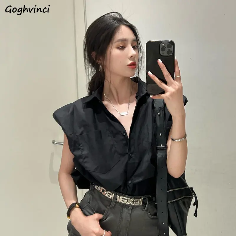 

Shirts Women Sleeveless Korean Style Modern Fashion Office Lady Summer Pure Chic Edgy Temperament Loose Camisas Mujer Designed