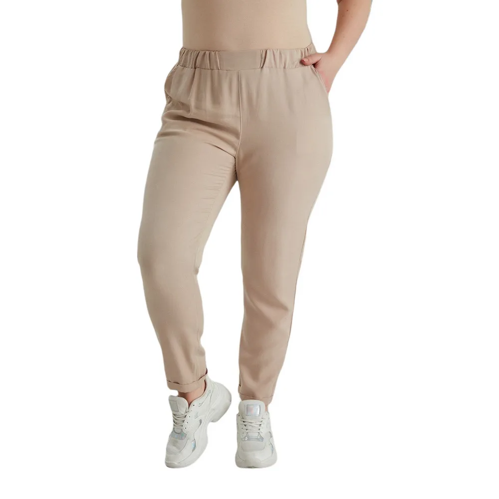 Fierte Women Plus Size Pants Rg1550 Normal Elastic Waist Tube Trotting Tencel Fabric Light Spring Summer