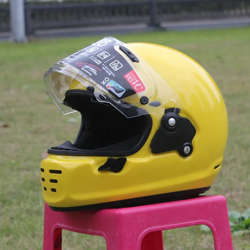 

Мотоциклетный шлем из стекловолокна высокой прочности, Ретро шлем Kart, гоночный шлем NEO Full, модный, ярко-желтый, вместительный