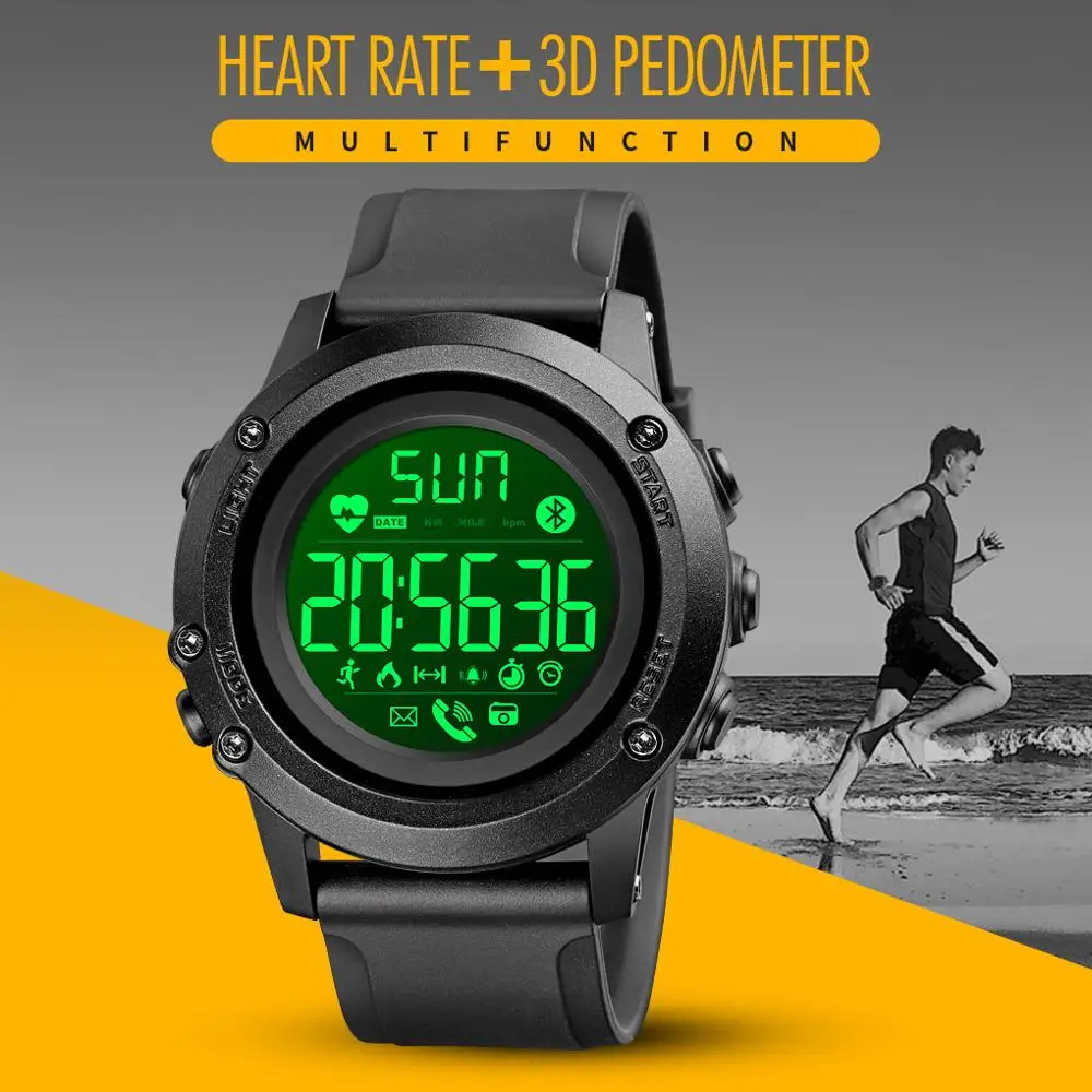 

SKMEI Brand Smart Wristwatch Bluetooth Smart Watches Mens Heart Rate 3D Pedometer Men Sport reloj inteligente hombre No charge