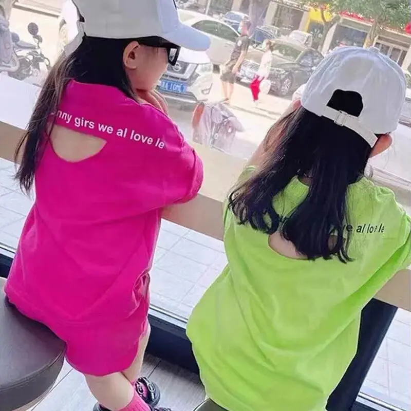 Хлопковая одежда для девочек комплект из двух предметов футболка с открытой