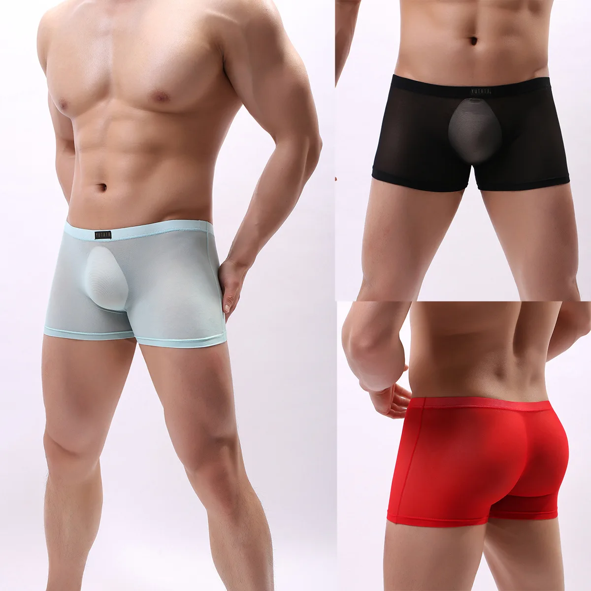 

Men's Sexy Mesh Transparent Boxer Shorts One-Piece Men's Sexy Boxer Men Breathable Intimate Ice Silk Elastic Solid Underpants