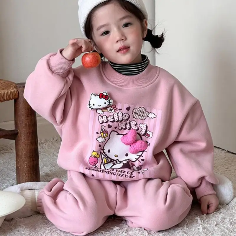 Толстовка Sanrio для девочек костюм из двух предметов Kuromi Hello Kitty Kawaii утепленная