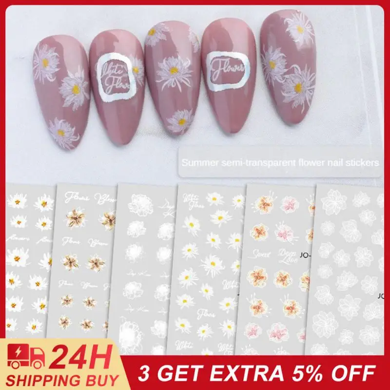 Полупрозрачные долговечные Цветочные Стикеры для ногтей с изысканным цветочным дизайном модные востребованные стильные Стикеры для ногтей