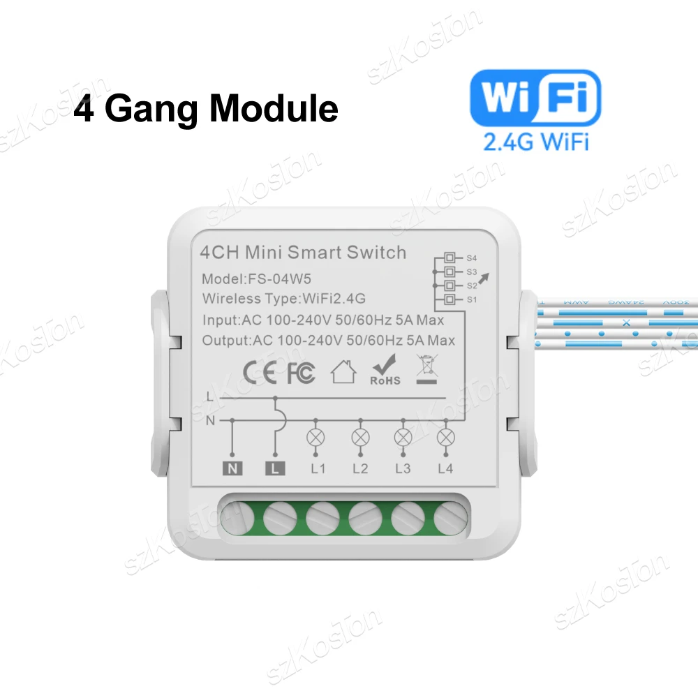 

Модуль переключателя SZKOSTON Tuya Wi-Fi 1-4 группы