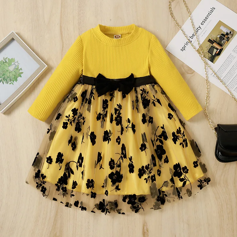 

Baby Girls Spring Dresses Long Sleeve Lace Flower Embroidery Dresses for Kids