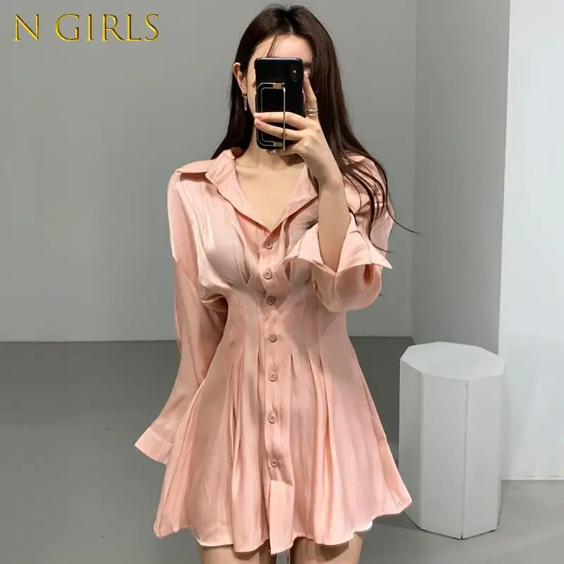 

N платье с длинным рукавом для девочек, женское элегантное однотонное праздничное однобортное универсальное осеннее уютное женское платье,...