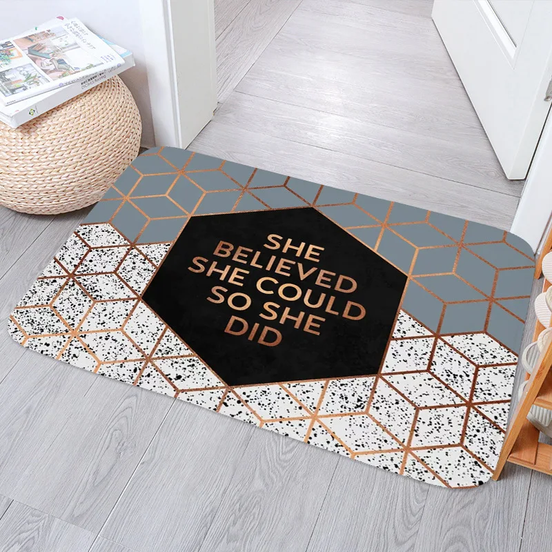 

3D Visual Geometry Pattern Bedroom Anti-Slip Coral Velvet Absorbent Carpet Rug Kitchen Bath Entrance Door Mat Home Decor Doormat