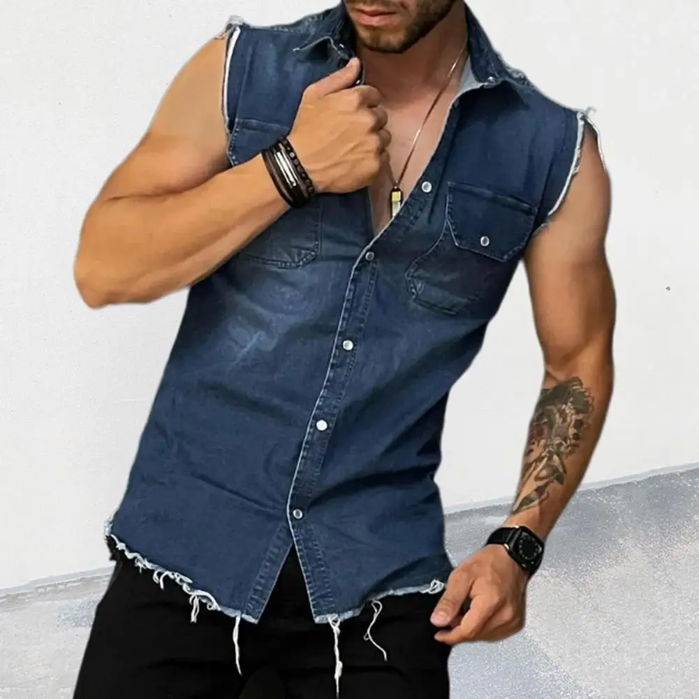 

Classic Vest Coat Breathable Men Jacket Sleeveless Men Denim Vest Cardigan Jacket Versatile