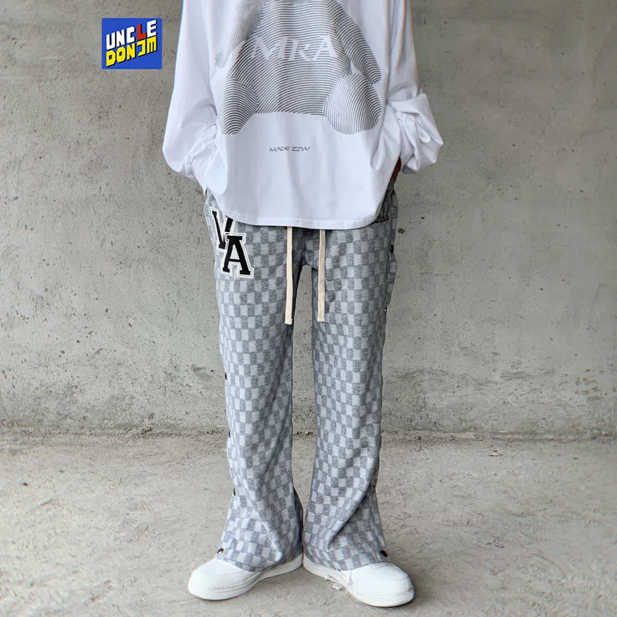 UNCLEDONJM Side-breasted design plaid punk pants joggers men street wear hip hop High Street mens sweatpants | Мужская одежда