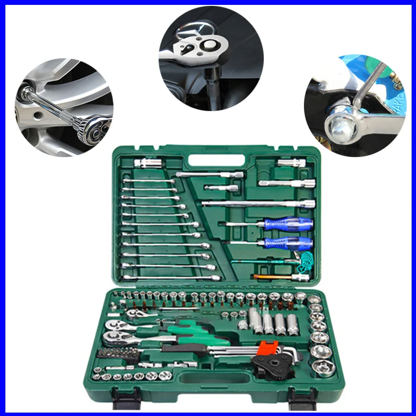 

121pcs 150pc Auto Repair Tool Box Sleeve Wrench Car Repair Kit 1 Set Household Ratchet Repair Hand Tools Tire Disassembly
