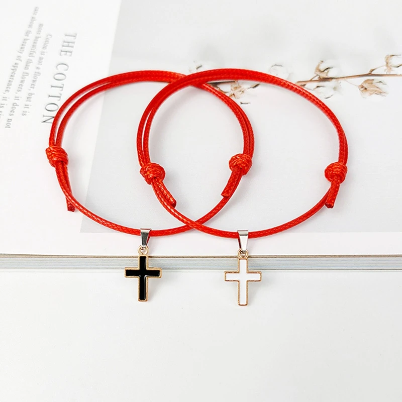 

Cross Wax Rope Couple Bracelets for Women Men White Black Pendant Charm Matching Bracelet Friendship Lucky Jewelry