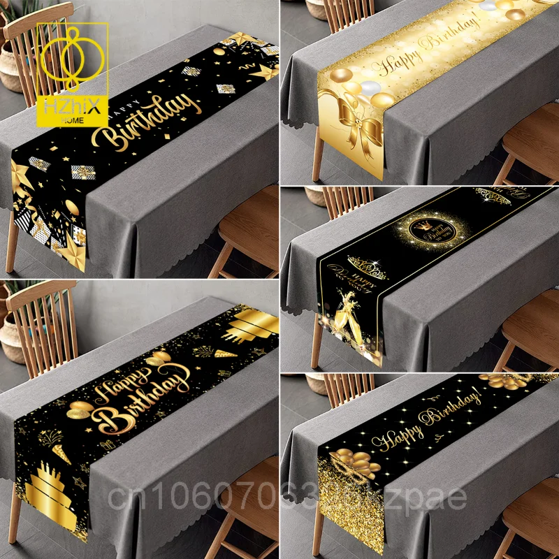 

Black Gold Birthday Table Runner Balloon Party Decoration For Home Backdrop Wedding Adult Anniversary Backdrop Background Custom