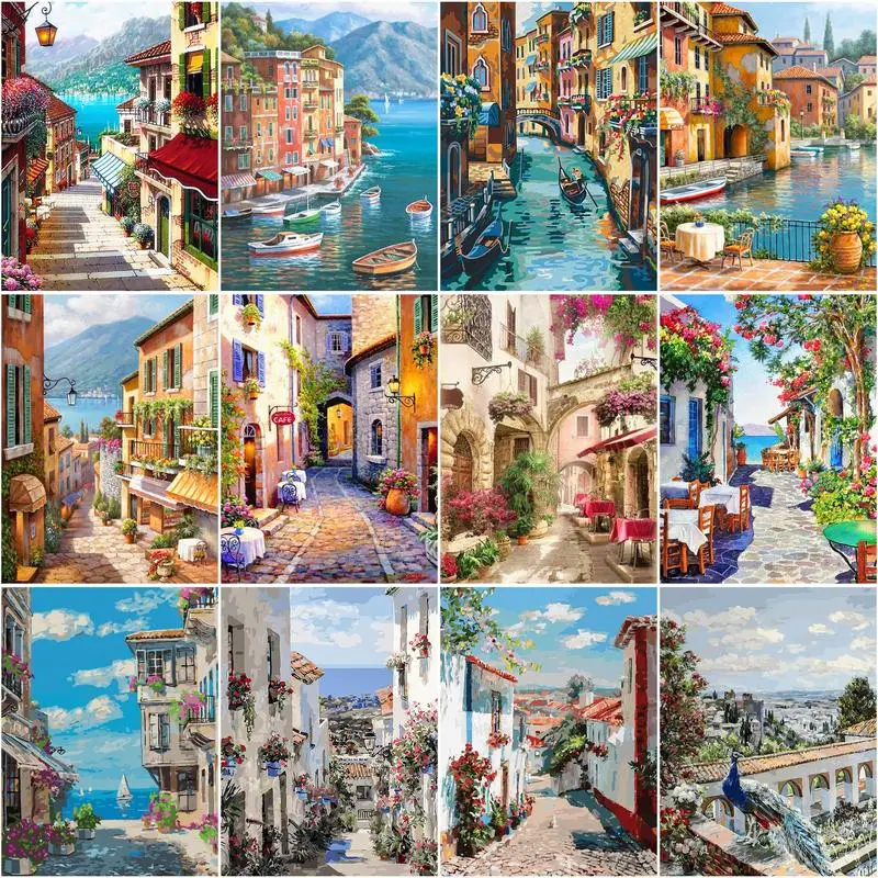 RUOPOTY Frame Painting By Numbers Kits Town Landscape Modern Drawing Coloring By Numbers For Diy Gift Wall Art Picture Artwork