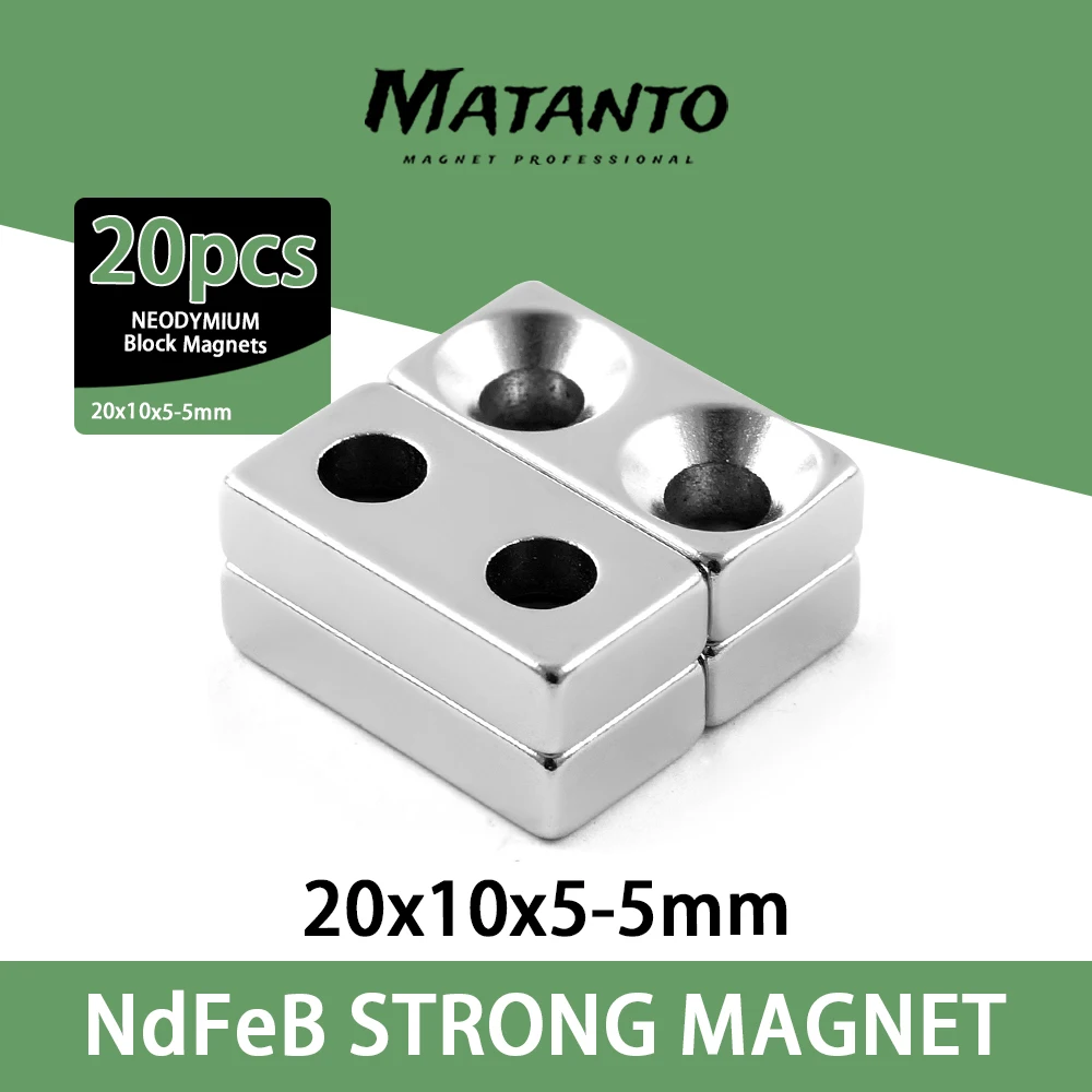 

20/30/50PCS 20x10x5-5mm N35 Powerful Block Magnetic Countersunk Hole 5mm Permanent Magnet Super Neodymium Magnets 25*10*5-5mm
