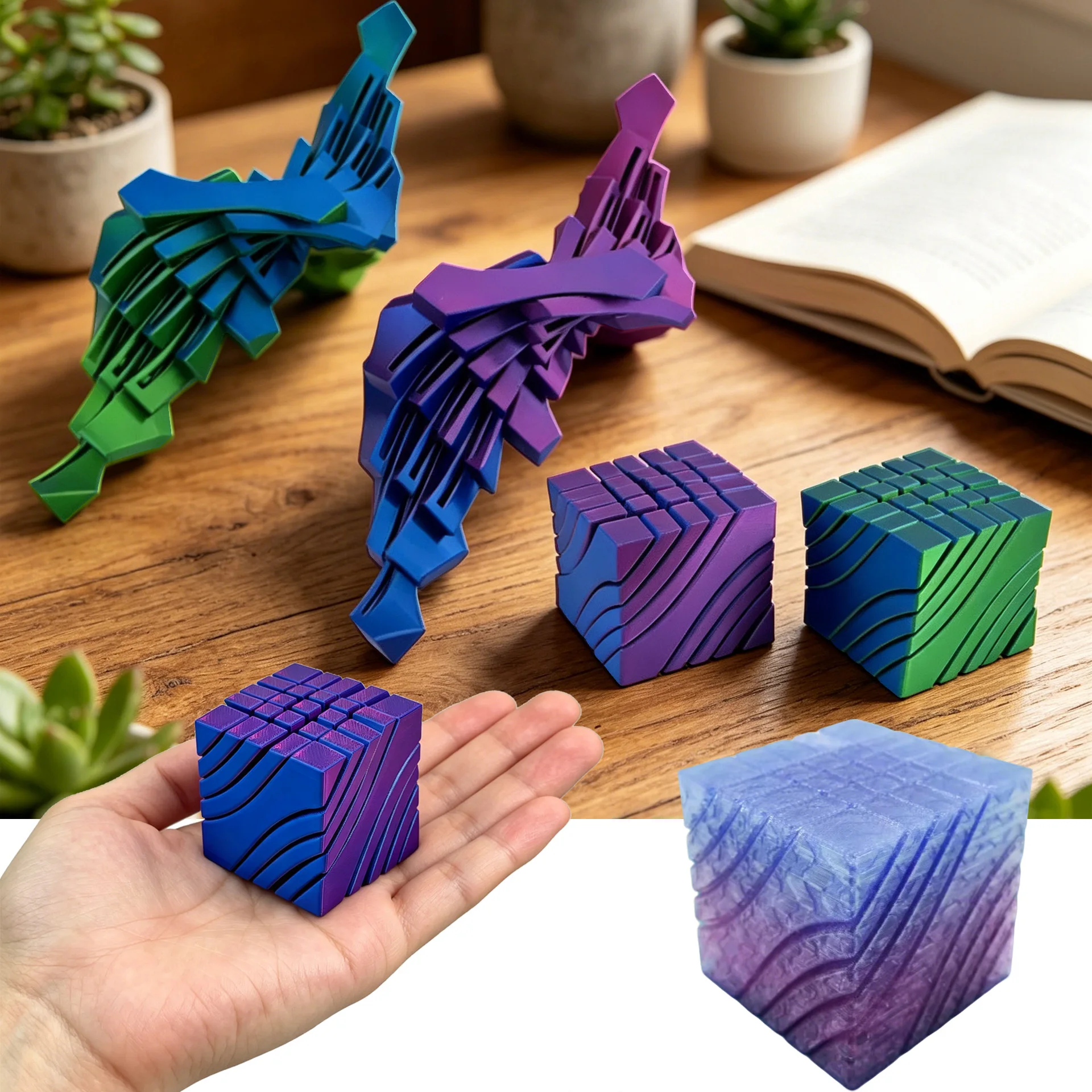 Фото 3D-печатные кубики Рубика с эффектом жидкого потока, антистрессовые игрушки, фиджет-сферы, шестеренчатые кубики для снятия тревоги, деформирующиеся вращающиеся конструкции №1
