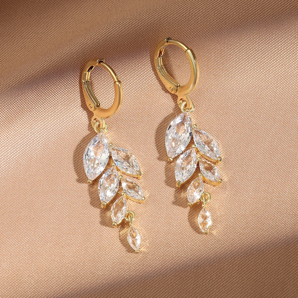 ZAKOL Классические Серьги С Кубическим Цирконием В Виде Листьев Маркизы Для Женщин