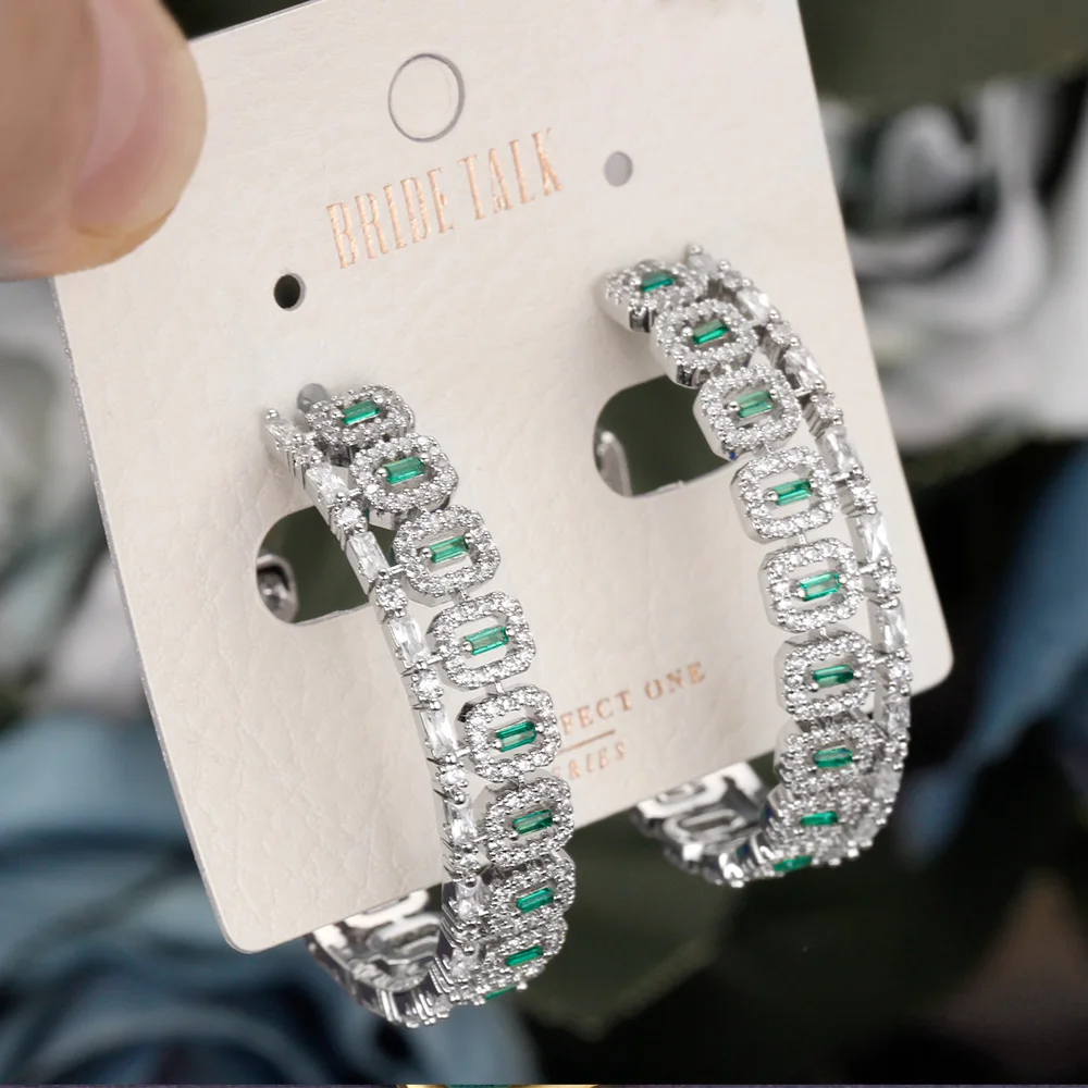 

Colorful Micro Pave Cubic Zirconia Round Big Statement Hoop Earrings Silver Color Luxury Women Wedding Bridal Korean Jewelry