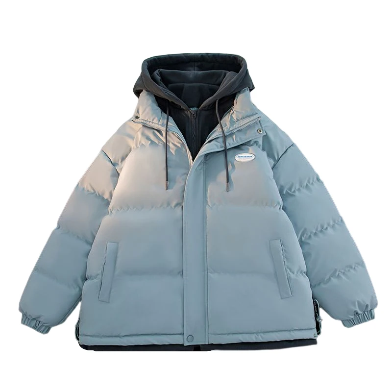 Thick Cotton Clothing Couple Style Korean Loose Fashion Fake Two-piece Splicing Hooded Top Men's Women's Spring Jacket Winter