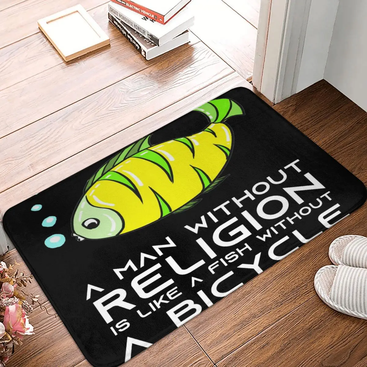 

A Man Without Religion Is Like A Fish Carpet, Polyester Floor Mats Modern Doorway Indoor Festivle Gifts Mats Customizable