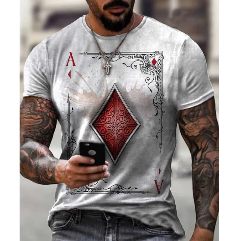 

2022 Summer 3D Printed Oversized Poker Skull Grapihc Pattern Men T-Shirt tshirt Sportswear Vintage Trend Hip-Hop TShirt Top