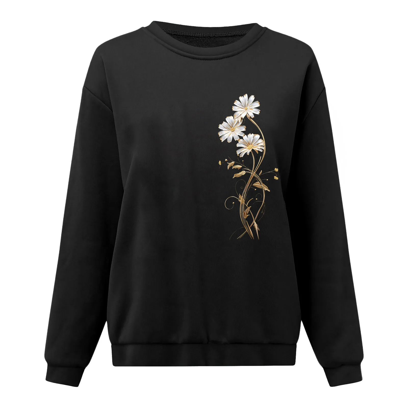 

Women Hoodies Oversize Solid Color Flower Printed Hoodless Sweatshirts Y2k Fashion Hip Hop O-Neck Streetwear Pullover Clothing