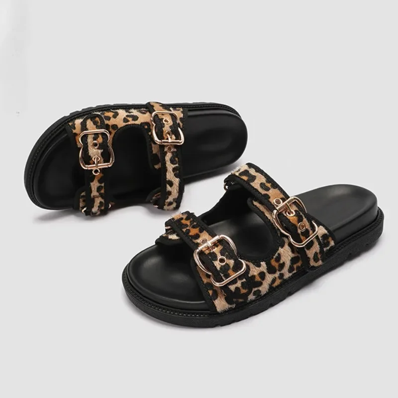 Роскошные Дизайнерские леопардовые женские сандалии на плоской подошве Летние
