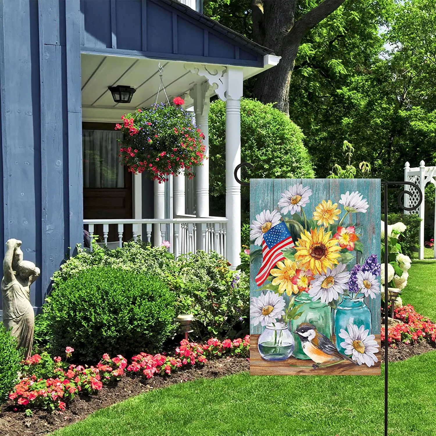 

Spring Mason Jar USA House Yard Decoative Birds Daisy Floral Garden Flag Banner for Outside House Yard Home Decorative