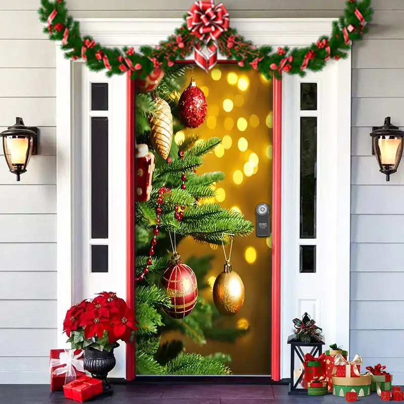 

Nightmare Before Christmas Outdoor Decorations Christmas Elves Door Cover Props Santa Xmas Backdrop Banner for Party House Door