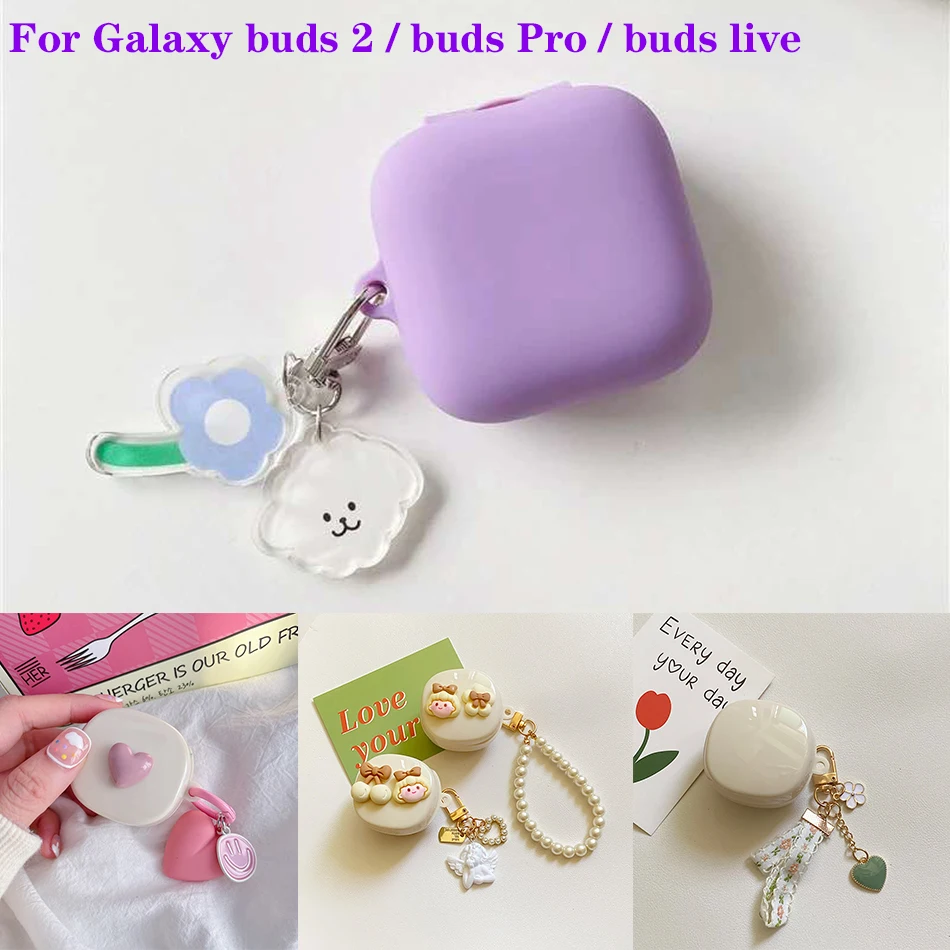 

For Samsung Galaxy Buds Live / Galaxy Buds 2 / Buds PRO Case Cute Korea flower Bear Cartoon Keyring Silicone Earphone Case Funda