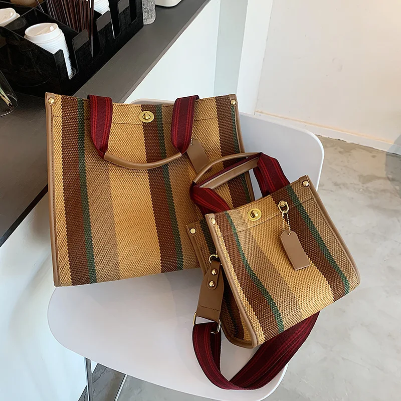 

Простая модная вместительная дамская сумочка в Корейском стиле, винтажные полосатые сумки-тоуты для женщин, портативная пляжная сумка, сум...