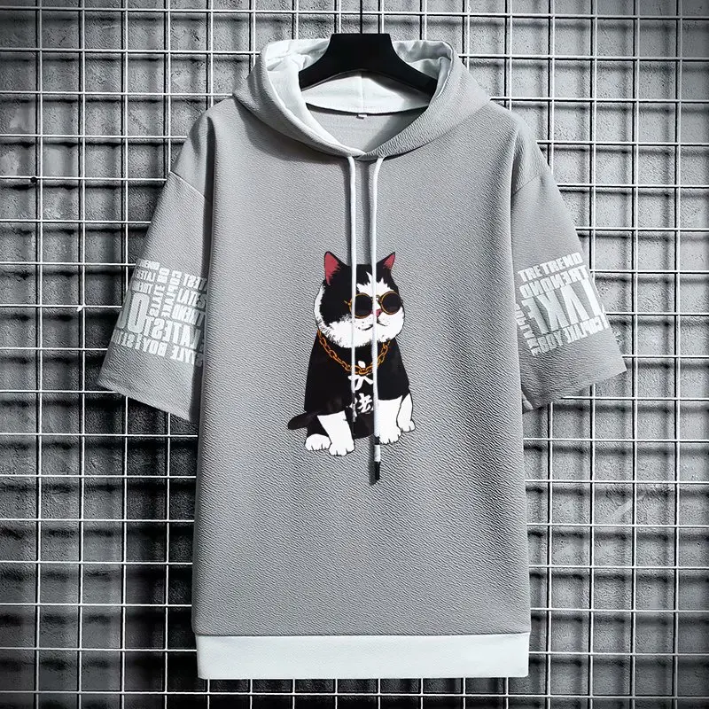 

Худи мужское в японском стиле, модная уличная одежда с полурукавами, свитшот с капюшоном, Повседневная модная одежда с принтом в стиле Харад...