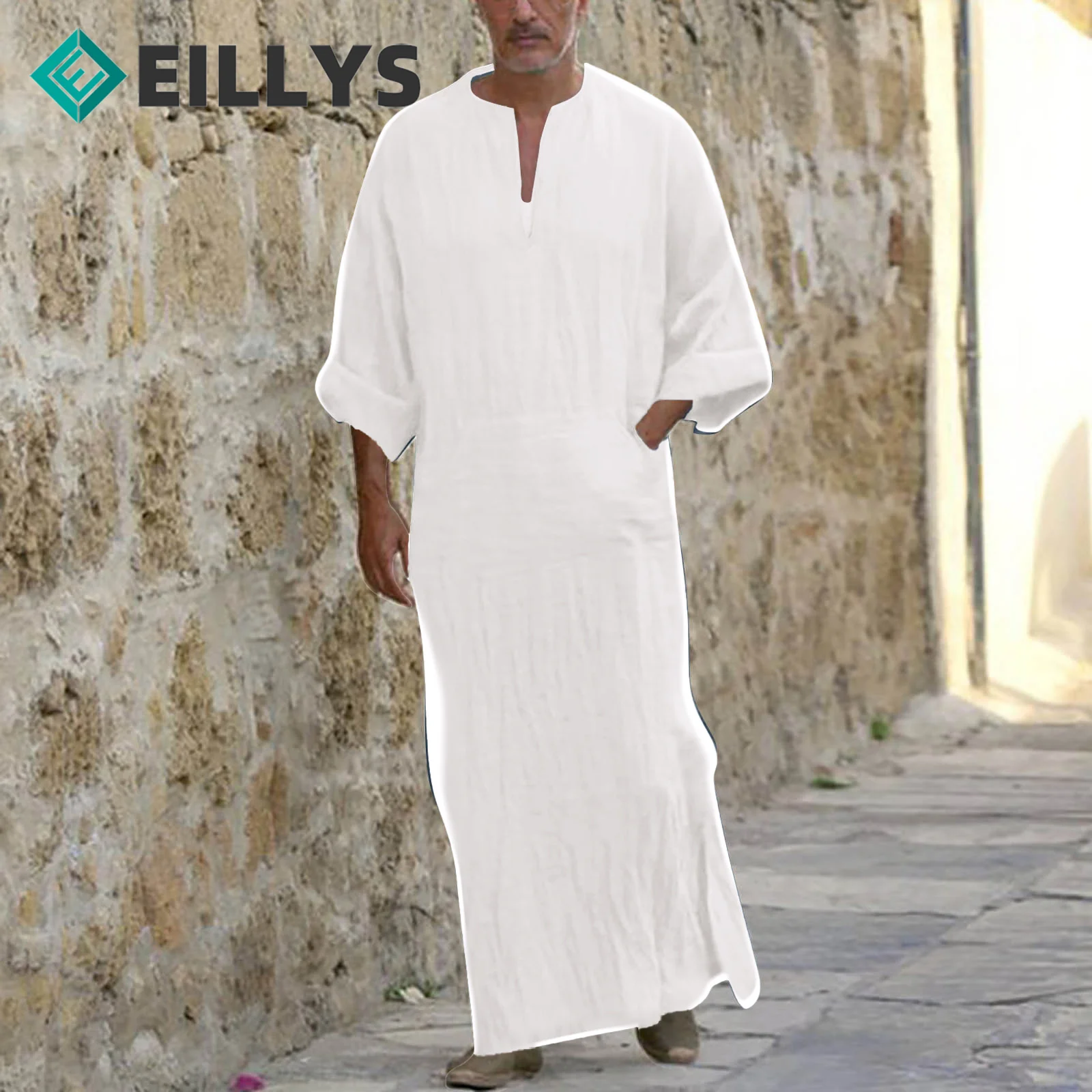 

Mens Arabic Long Robes Saudi Arabia Men's Linen Kaftan Middle East Islamic Clothing Muslim Fashion Arab Abaya Dubai Dress Gown