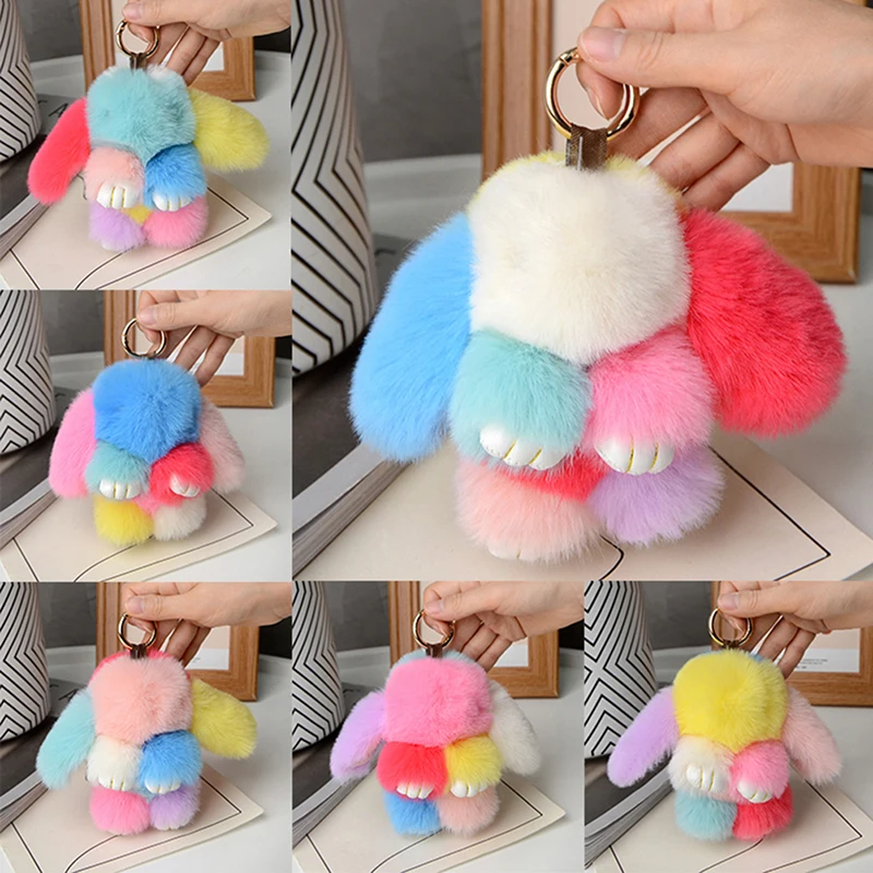 

Rabbit Fur Keychain Women Bag Car Key chain Pendant Decoration Jewelry Bags Hangings Accessories Gifts