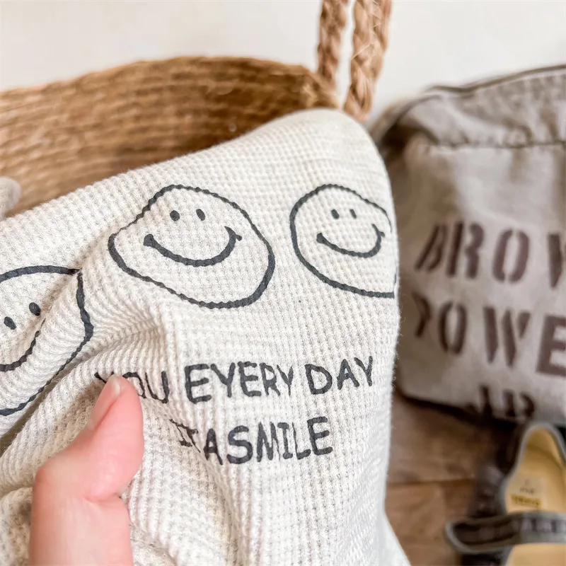 Children Long Sleeve T Shirt New Cartoon Smiley Letter Printed Girls Loose Pullover Kids Boys Cotton Casual Bottoming Tops