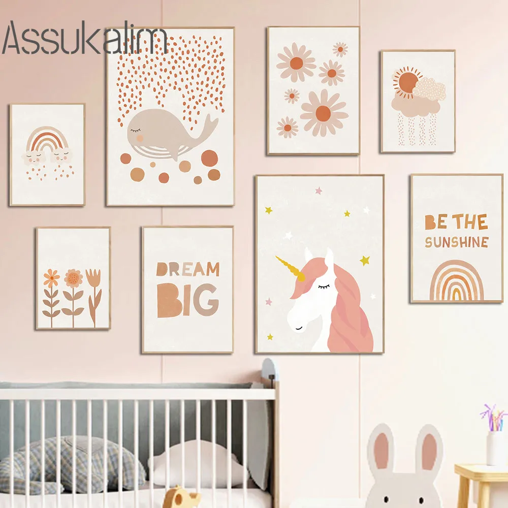 

Постер с принтом единорога, китов, Картина на холсте, радужные настенные картины, постеры для творчества в стиле бохо, настенный постер для д...