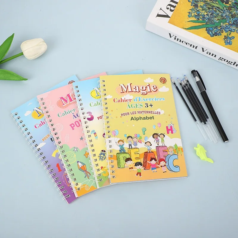 4 книжки/набор многоразовые буквы для обучения каллиграфии