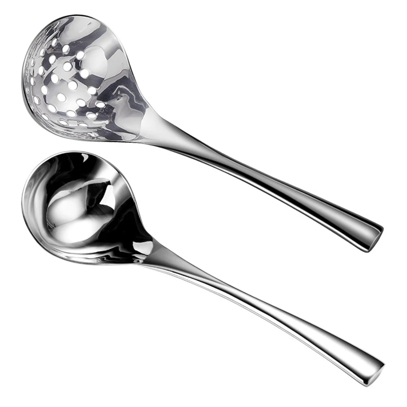 

Stainless Steel Soup Ladle Deeper Long Handle Skimmer Slotted Spoon Strainer Gravy Colander Kitchen Hotpot Tableware
