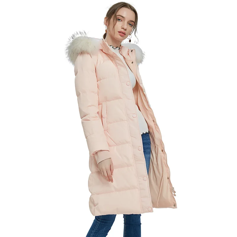 Down Coats Medium Length Over The Knee Women Winter Jacket  White Eiderdown Hooded Slimming And Thick Jacket